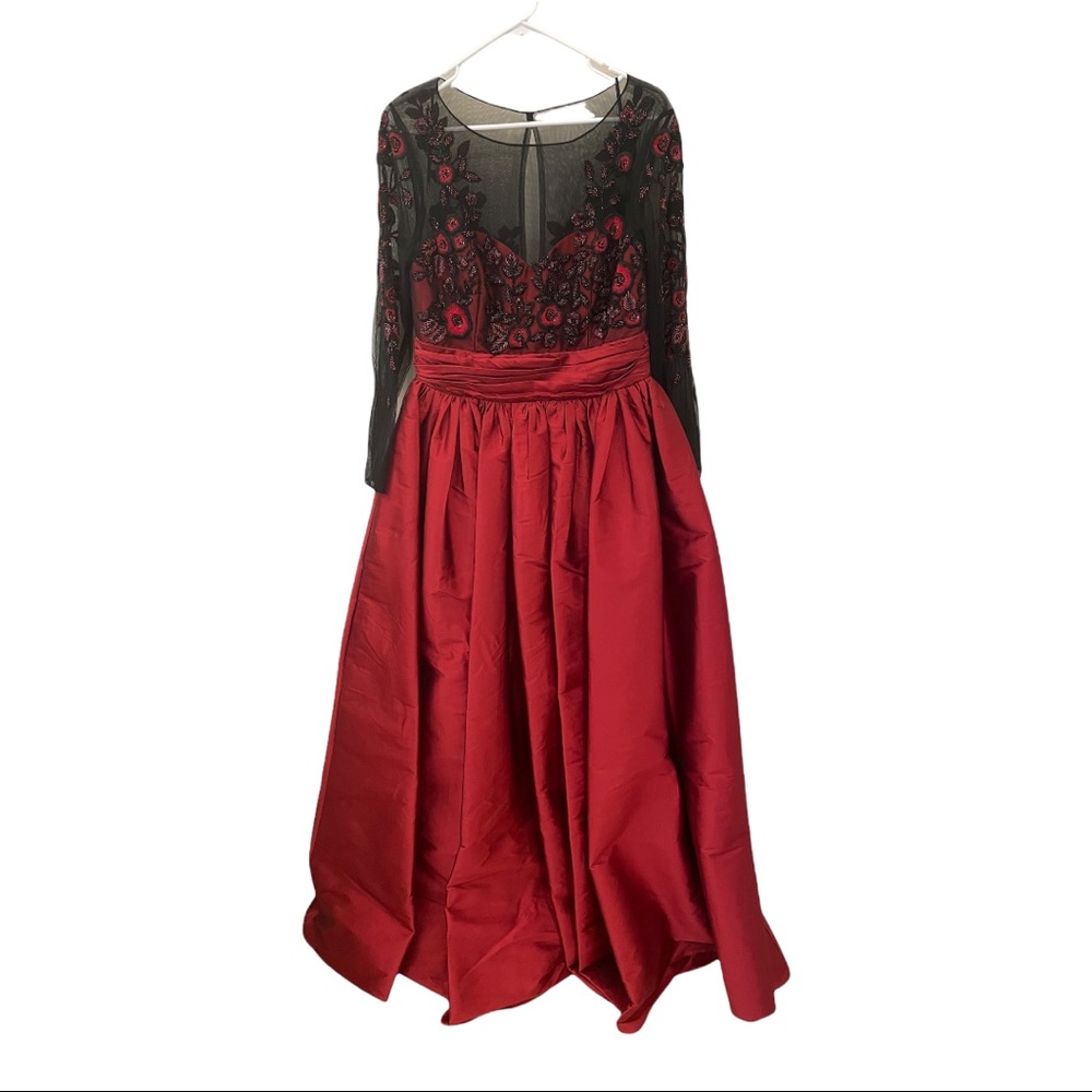 Theia Couture Size 10 red & black Ball Gown as Seen on Amazon Prime Speak Up!